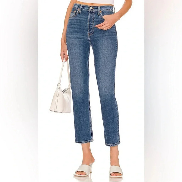 Re/Done 70s Originals Stove Pipe Jeans Straight Leg Blue Denim Ankle Size 27 - Picture 1 of 5